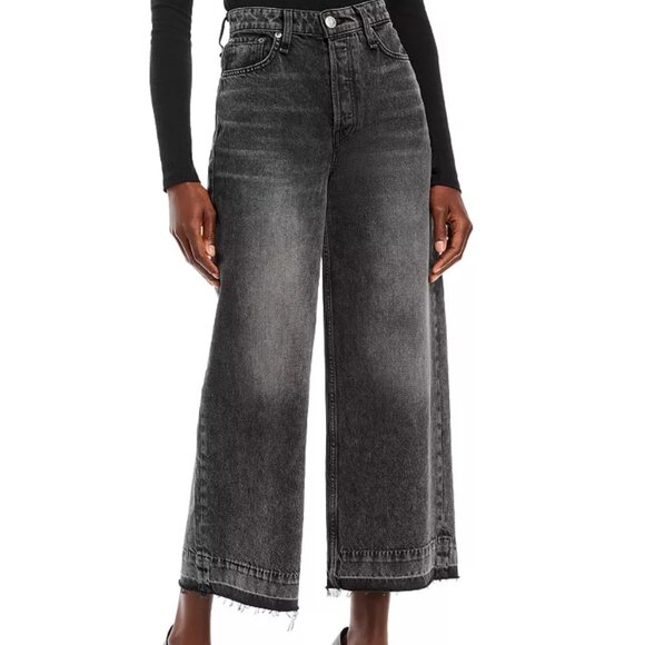 rag & bone Denim - Rag & Bone Maya High Rise Wide Leg Jean Raw Hem Black Opal - 25
